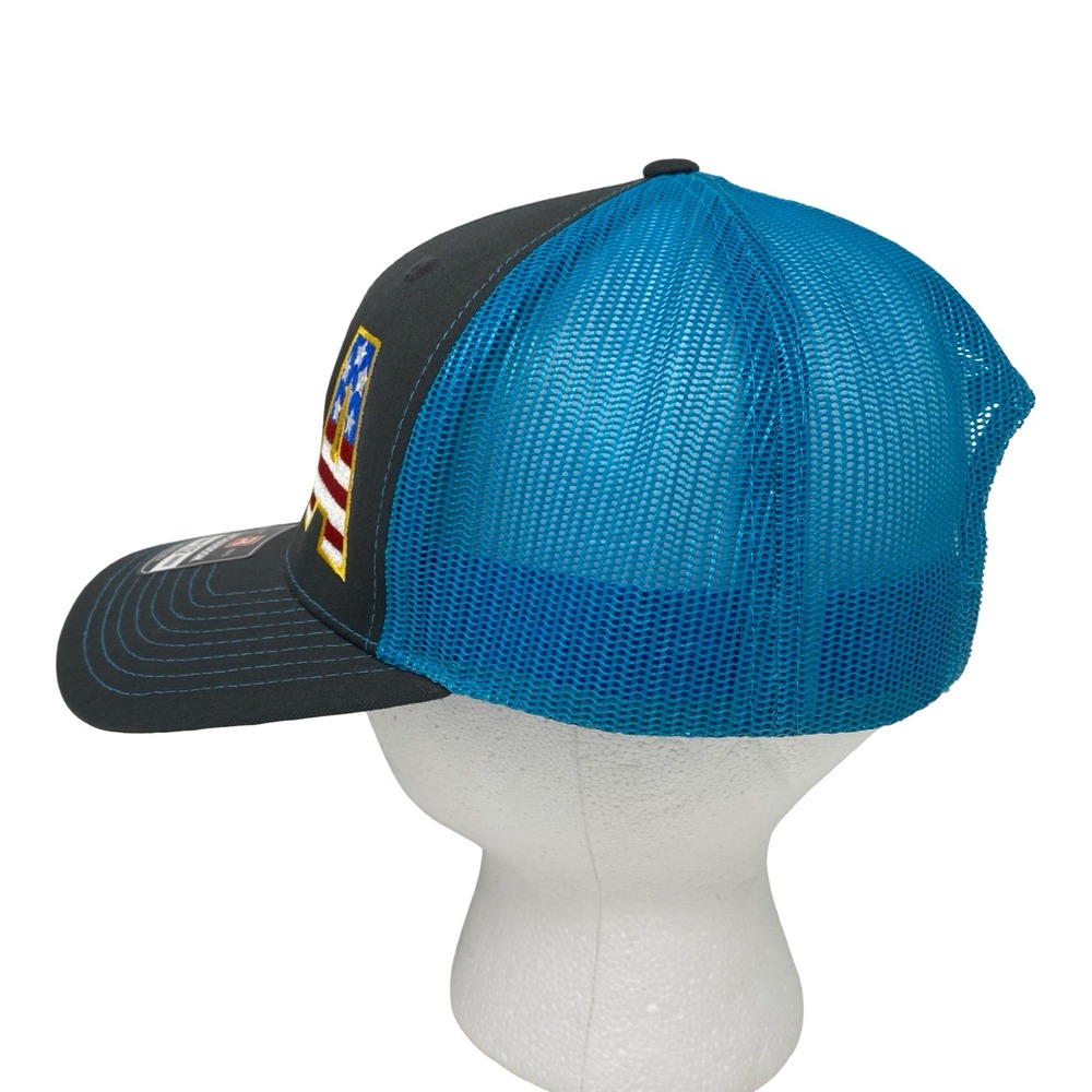 Richardson 112 Trucker Hat USA Flag Gray Blue Patriotic Snapback Mesh Cap New - Picture 2 of 12
